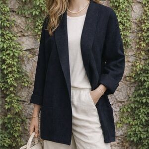 VINTAGE L.L. BEAN Made in Austria Navy Boiled Wool Open Cardigan, S